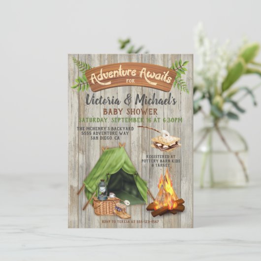 Rustic Camping Adventure-Baby shower Kaart (Staand voorkant)