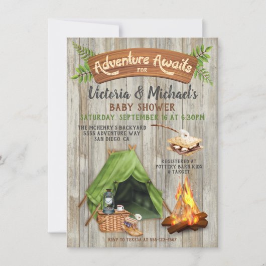 Rustic Camping Adventure-Baby shower Kaart (Voorkant)