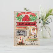 Rustic Camping Birthday Party Photo Uitnodiging (Staand voorkant)