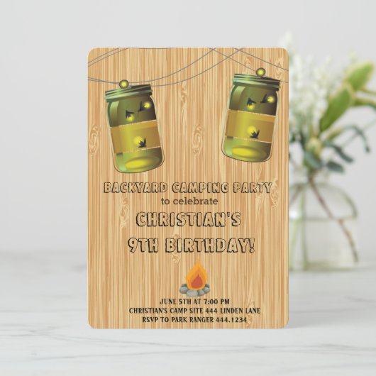 Rustic Camping Birthday-uitnodigingen Kaart (Staand voorkant)