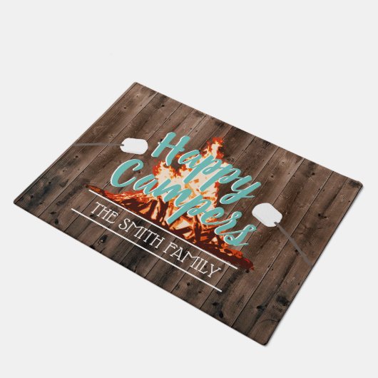 Rustic Camping Bonfire Happy Campers Familienaam Deurmat (Schuin)