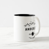 Rustic Camping Personalized Family Reunion Tweekleurige Koffiemok (Voorkant rechts)