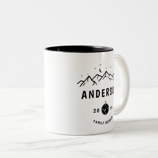 Rustic Camping Personalized Family Reunion Tweekleurige Koffiemok (Voorkant rechts)