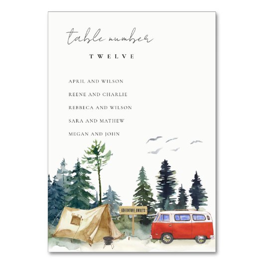Rustic Camping Pine Forest Wedding Seating Chart Kaart (Voorkant)