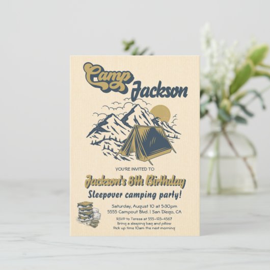 Rustic Camping Sleepover Birthday Party Kaart (Staand voorkant)