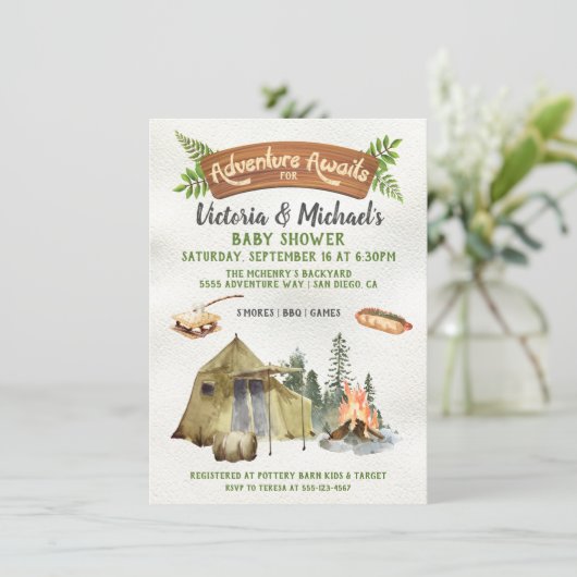 Rustic Camping Tent Adventure-Baby shower Kaart (Staand voorkant)