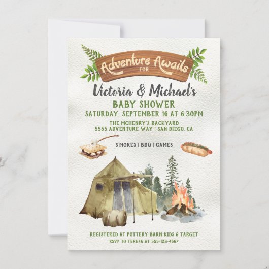 Rustic Camping Tent Adventure-Baby shower Kaart (Voorkant)