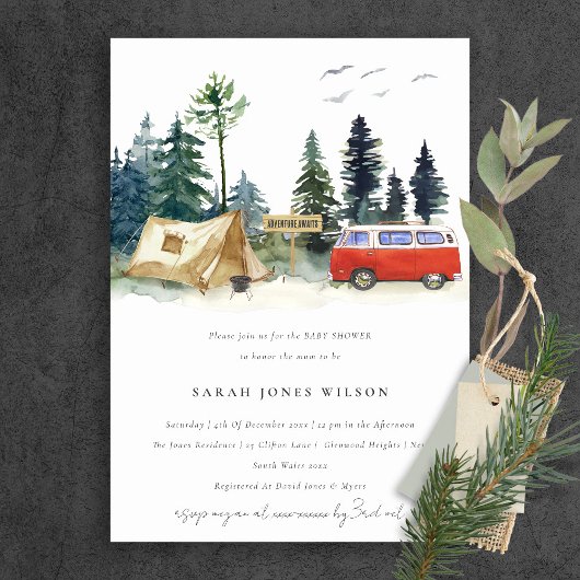 Rustic Camping Waterverf Pine Forest Baby shower Kaart