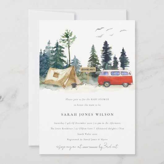 Rustic Camping Waterverf Pine Forest Baby shower Kaart (Voorkant)