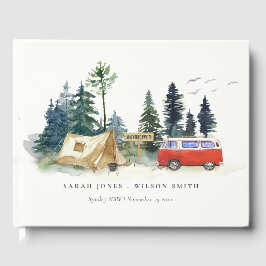 Rustic Camping Waterverf Pine Forest Wedding Gastenboek
