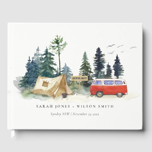 Rustic Camping Waterverf Pine Forest Wedding Gastenboek (Voorkant)