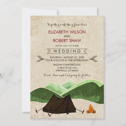 Rustic Camping Wedding Invitations Kaart (Voorkant)