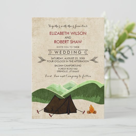 Rustic Camping Wedding Invitations Kaart (Staand voorkant)