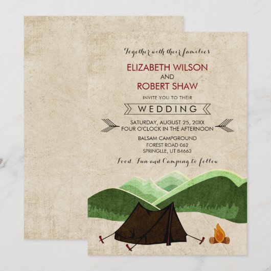 Rustic Camping Wedding Invitations Kaart (Voorkant / Achterkant)
