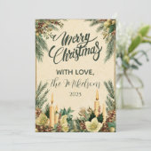 Rustic Candle Pinecone Kerstfeest Feestdagenkaart (Staand voorkant)