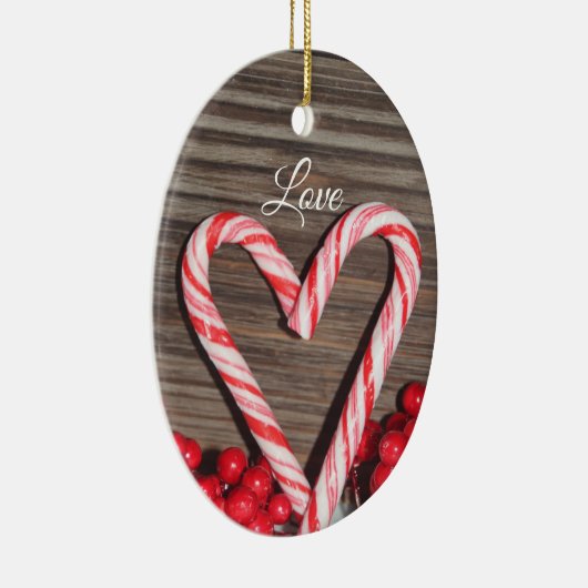 Rustic Candy Cane Heart Love Personalized Keramisch Ornament (Rechts)