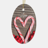 Rustic Candy Cane Heart Love Personalized Keramisch Ornament (Links)