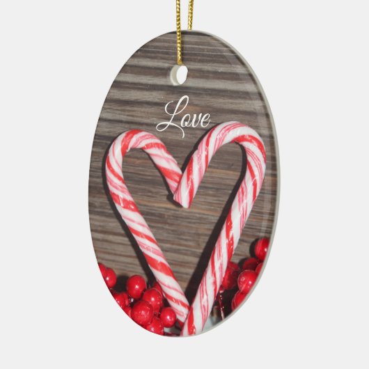 Rustic Candy Cane Heart Love Personalized Keramisch Ornament (Links)