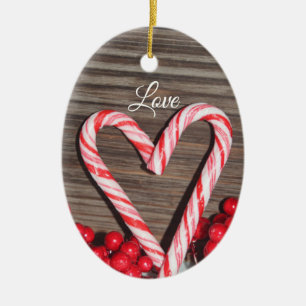 Rustic Candy Cane Heart Love Personalized Keramisch Ornament