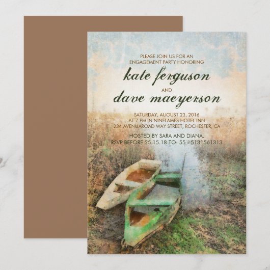 Rustic Canoe Waterfront Engagement Party Kaart (Voorkant / Achterkant)