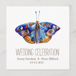Rustic Canvas , Blue Butterfly Wedding Invitation Kaart