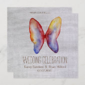 Rustic Canvas , Butterfly Wedding Invitation Kaart (Voorkant / Achterkant)
