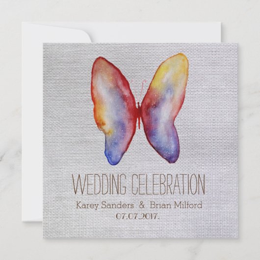 Rustic Canvas , Butterfly Wedding Invitation Kaart (Voorkant)