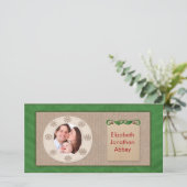 Rustic Canvas Green Chevron - kerstfotokaart Feestdagenkaart (Staand voorkant)