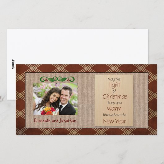 Rustic Canvas Red Pset-kerstfotokaart Feestdagenkaart (Voorkant / Achterkant)