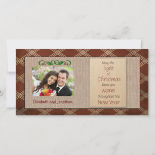 Rustic Canvas Red Pset-kerstfotokaart Feestdagenkaart