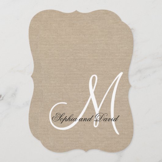 Rustic Canvas Wedding Custom Monogram Uitnodiging (Voorkant / Achterkant)