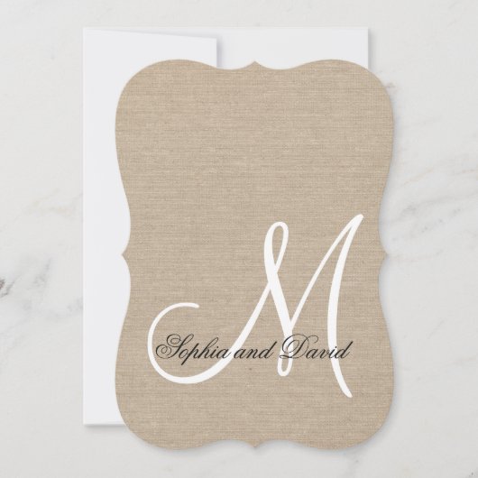 Rustic Canvas Wedding Custom Monogram Uitnodiging (Voorkant)