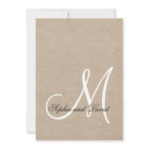Rustic Canvas Wedding Monogram Initiaal Uitnodigin
