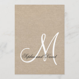 Rustic Canvas Wedding Monogram Initiaal Uitnodigin Kaart