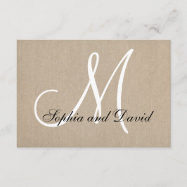 Rustic Canvas Wedding RSVP Monogram Kaart