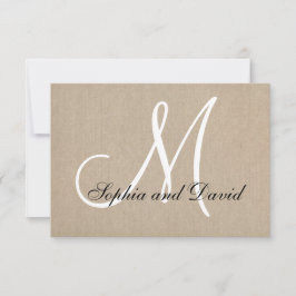 Rustic Canvas Wedding RSVP Monogram Kaart