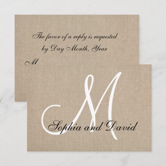 Rustic Canvas Wedding RSVP Monogram Kaart (Voorkant / Achterkant)