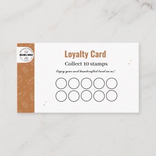 Rustic Caramel Bakery Loyalty Stamp Card Visitekaartje (Voorkant)