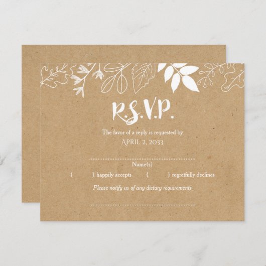 Rustic Cardboard Kraft Typography Wedding RSVP (Voorkant / Achterkant)