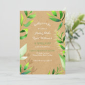 Rustic Cardboard Waterverf Greenery Wedding Kaart (Staand voorkant)
