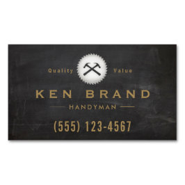 Rustic Carpenter Hammer Saw Construction Logo Busi Magnetisch Visitekaartje