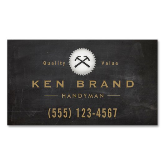 Rustic Carpenter Hammer Saw Construction Logo Busi Magnetisch Visitekaartje (Voorkant)