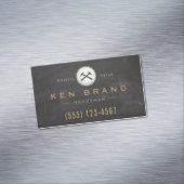 Rustic Carpenter Hammer Saw Construction Logo Busi Magnetisch Visitekaartje (Voorbeeld)