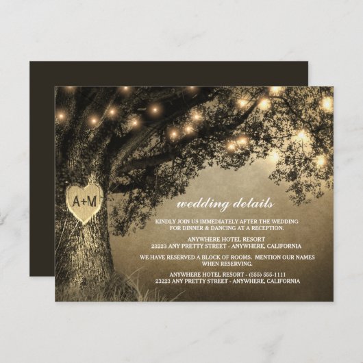 Rustic Carved Oak Tree Wedding Informatiekaartje (Voorkant / Achterkant)