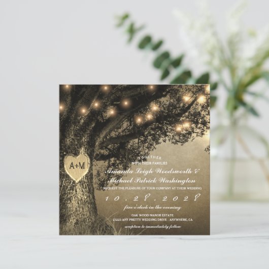  Rustic Carved Oak Tree Wedding Invitations Kaart (Staand voorkant)