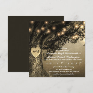 Rustic Carved Oak Tree Wedding Invitations Kaart