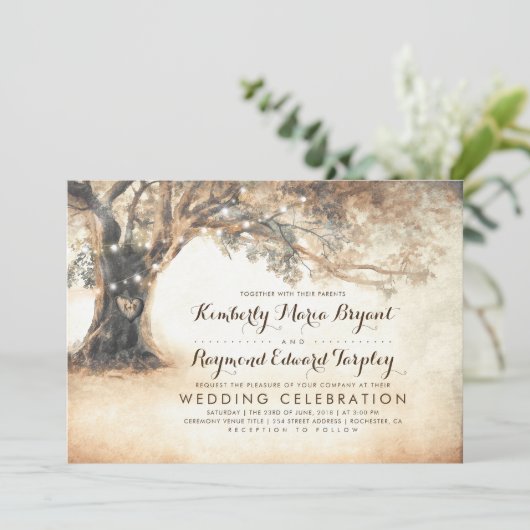  Rustic Carved Oak Tree Wedding Kaart (Staand voorkant)