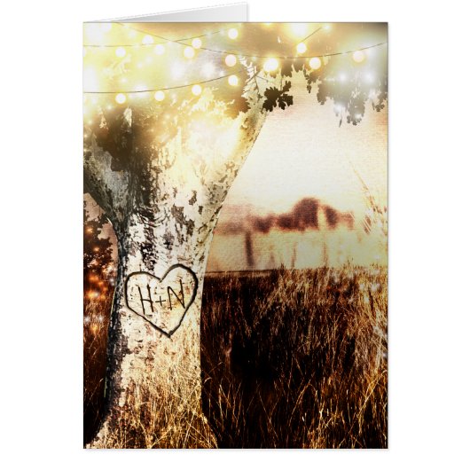 Rustic Carved Tree & String Lights Country Wedding (Voorkant)