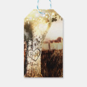 Rustic Carved Tree & String Lights Country Wedding Cadeaulabel (Achterkant)