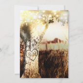 Rustic Carved Tree & String Lights Country Wedding Kaart (Achterkant)